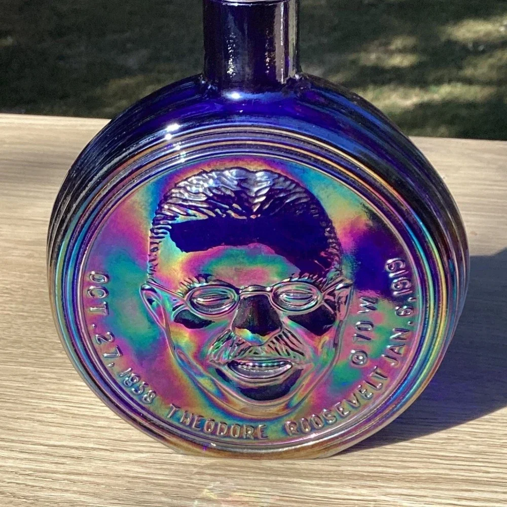 Theodore Roosevelt‎ Commemorative Blue Iridescent Glass Decanter 26th President